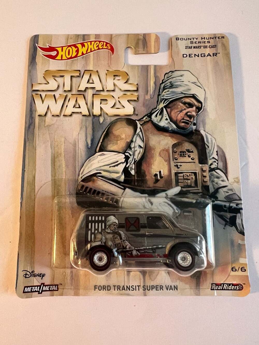 💥Hot Wheels Star Wars Bounty Hunter Dengar Ford Transit Super Van Real Riders